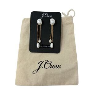 J.Crew Pearl Chain Dangle Earrings White Pearls Gold Tone Metal NEW